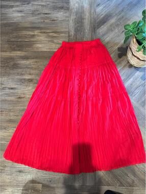 Vintage Cactus Flower Cherry Red Tiered Western Tiered Button Skirt USA Sz Sm